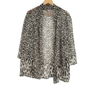 Chico’s Leopard Black‎ Gray Neutral Print Kimono Flowy Feminine Casual